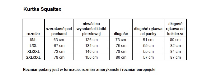 Kurtka myśliwska Squaltex wymiary